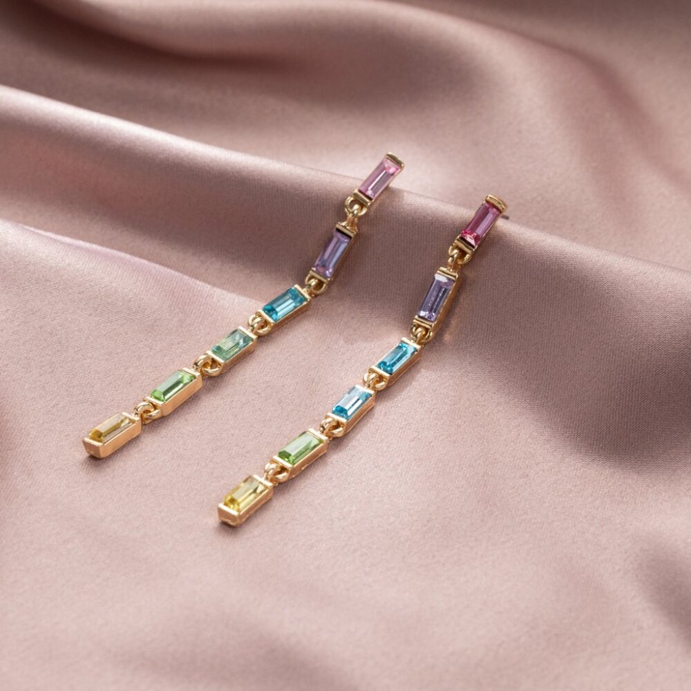 5/$25 Multi Color Crystal Long Drop Earrings - Picture 1 of 6